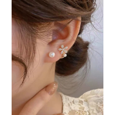 Женские серьги цветок с жемчугом Jewelry золотистый (AN)26210
