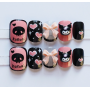 Короткие накладные ногти на клею Kuromi (Куроми) аниме  корейском стиле с дизайном кпоп y2k аниме для косплея 24шт черно-розовый (AN)32283