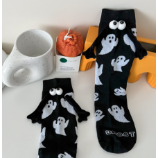 Женские подростковые высокие носки Хэллоуин Halloween на магнитах с ручками Призраки 36-40 размер черный (AN)0575