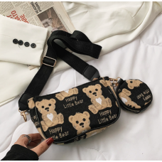 Сумка клатч маленькая кросс боди женская через плече с монетницей  Happy Little bear Маленький мишка в винтажном стиле черный (AN)42050
