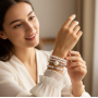Многослойный браслет на руку, белый с серебром, 5 слоёв, 18 см Fashion Jewelry  (II) 34007