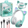 Беспроводные наушники с кошачьими ушками и RGB подсветкой Cat VZV-23M Бирюзовые (II) 21779