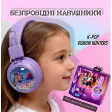 Дитячі бездротові навушники Кейпоп-мисливиці на демонів K-Pop Demon Hunters Bluetooth для дівчаток, Накладні навушники Huntrix Румі Міра Зої Фіолетовий (AN)34637