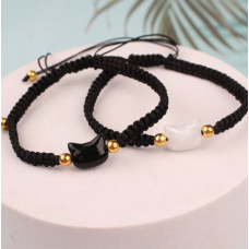 Парные браслеты для девочек, для подруг, для пары от сглаза на удачу Черный и Белый кот  (AN) 33914