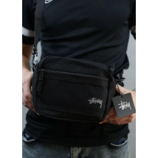 Барсетка мужская спортивная сумка-мессенджер  кросс-боди stussy стуси  с карманом с сетки черный  (AN)32089