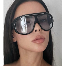 Солнцезащитные очки-маска унисекс в стиле Tom Ford Rellen Оверсайз Авиаторы с градиентными линзами и металлической вставкой Черные (AN) 34575