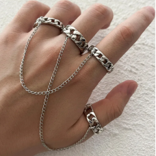 Набор колец с цепями 4 штуки бижутерия панк серебристый Fashion Jewelry (AN))26298