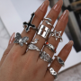Набор готических колец с Паук с крестами в стиле панк готы серебристый Fashion Jewelry 10шт(AN))32153