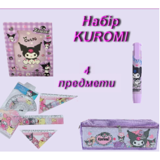 Коллекционный подарочный набор канцелярии для школьника в коробке с пеналом Куроми (Kuromi ) геншен, манги, hello kitty, Санріо Кітті, Мелоди фиолетовый 4 предмета (AN)