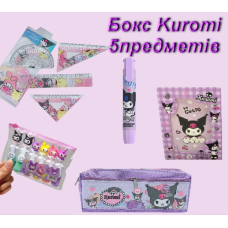 Коллекционный подарочный набор канцелярии для школьника в коробке с маркерами Куроми (Kuromi ) геншен, манги, hello kitty, Санрио Китти, Мелоди фиолетовый 5 предметов (AN)31581