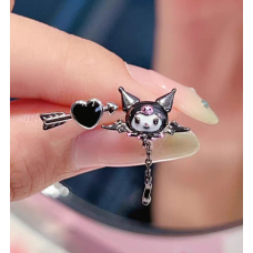 Готические серьги гвоздики пусеты  с цепочкой Kuromi (Куроми) ,Hello Kitty, My Melody , Геншин Импакт Genshin Impact аниме корейский стиль y2k kpop черный (AN)21204