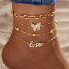 Многослойный браслет  на ногу золотистый анклет  Fashion Jewerly (MM) 32298