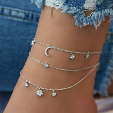 Многослойный браслет  на ногу серебристый анклет  тройной Fashion Jewerly (MM) 32299