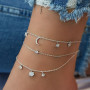 Многослойный браслет  на ногу серебристый анклет  тройной Fashion Jewerly (MM) 32299