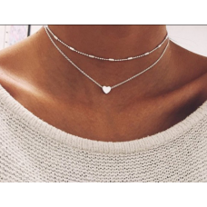 Короткая двойная цепочка чокер серебристая Fashion Jewelry (II) 20336