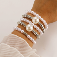 Многослойный браслет на руку, белый с серебром, 5 слоёв, 18 см Fashion Jewelry  (II) 34007