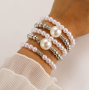 Многослойный браслет на руку, белый с серебром, 5 слоёв, 18 см Fashion Jewelry  (II) 34007