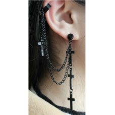 Сережка каффы на одно ухо крестики на цепочке бижутерия длинные Fashion Jewelry черные (II) 32206 Сережка каффы на одно ухо крестики на цепочке бижутерия длинные Fashion Jewelry черные (II) 32206