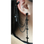 Сережка каффы на одно ухо крестики на цепочке бижутерия  длинные Fashion Jewelry черные (II) 32206