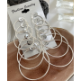 Набор серёжек 6 пар бижутерия кольца конго висячие Серебристые Fashion Jewelry 2,5 - 5 см (II) 20390