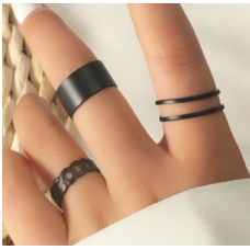 Набор колец 3 штуки бижутерия чёрные Fashion Jewelry (II) 32094