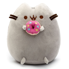 Плюшевая мягкая игрушка обнимашка кот Пушин кэт Pusheen cat  с Пончиком в лапках 15х12 см Серый  (II) 33719