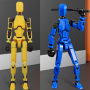 Пара роботов  конструктор многосуставный подвижный робот-манекен 3D Dummy 13 синий и жёлтый 2 штуки (II) 33938