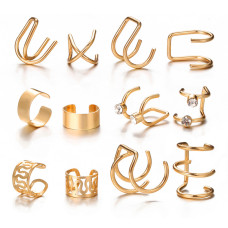 Набор кафф 12 штук бижутерия сережки золотистые Fashion Jewelry (II) 18970