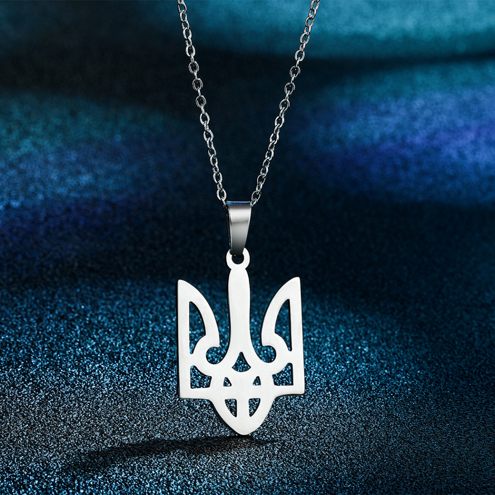 Подвеска кулон герб Тризуб с цепочкой серебристый Fashion Jewelry (II)19948