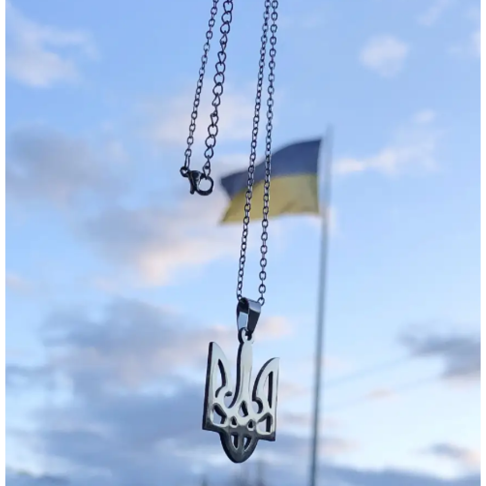 Подвеска кулон герб Тризуб с цепочкой серебристый Fashion Jewelry (II)19948