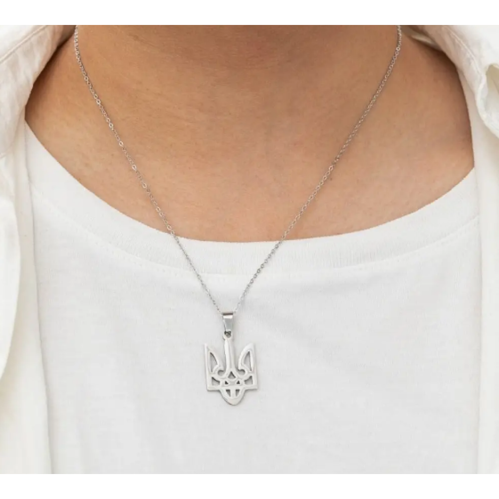 Подвеска кулон герб Тризуб с цепочкой серебристый Fashion Jewelry (II)19948