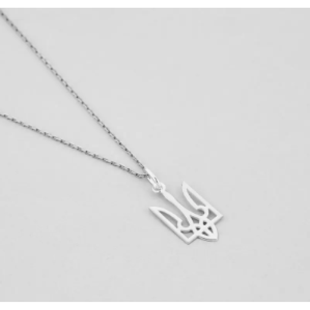 Подвеска кулон герб Тризуб с цепочкой серебристый Fashion Jewelry (II)19948