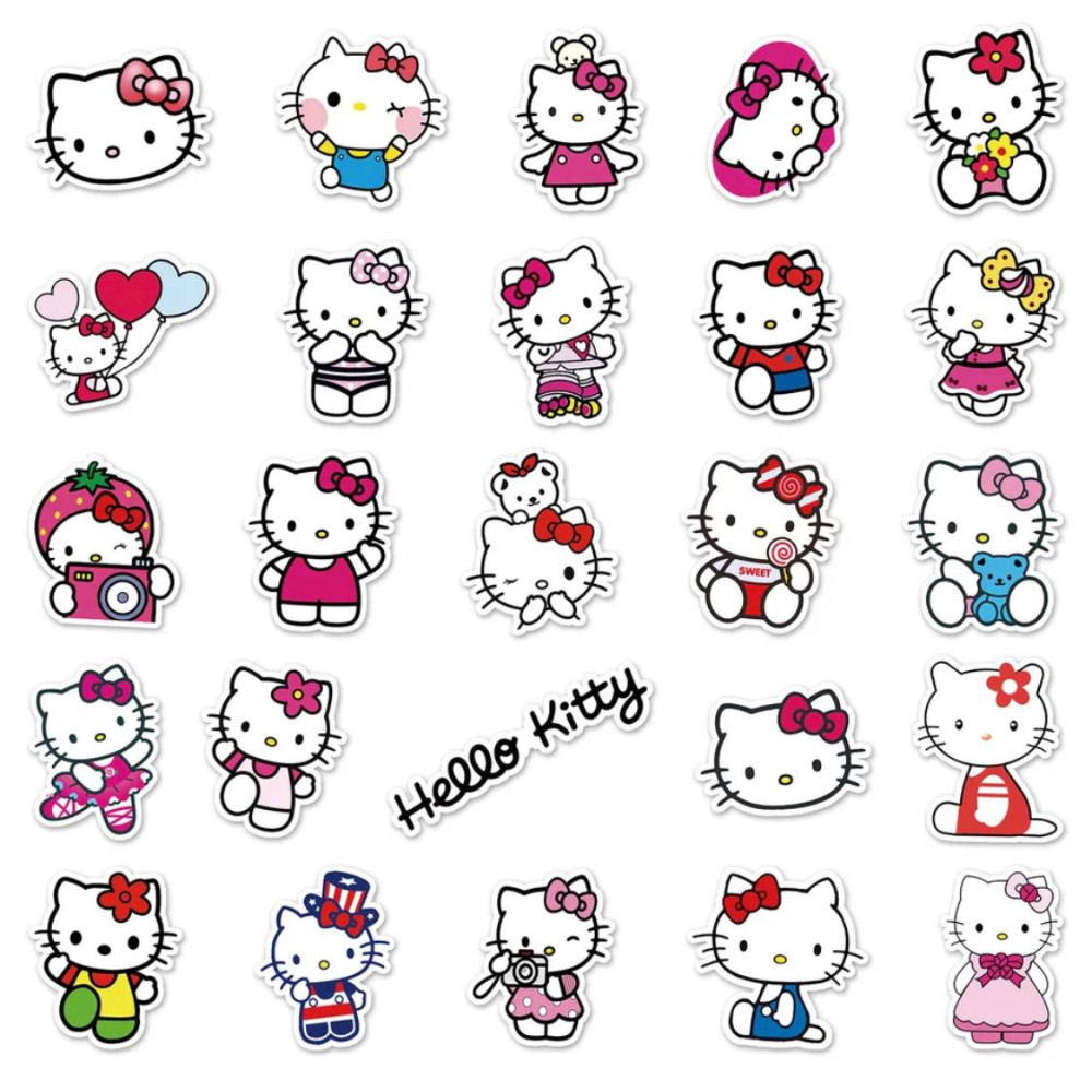 Наклейки багаторазові водовідштовхувальні наклейки Hello Kitty, куромі аніме -50шт Хелло Кітті стікербомбінг генішен імпакт на авто телефон ноутбук стіну