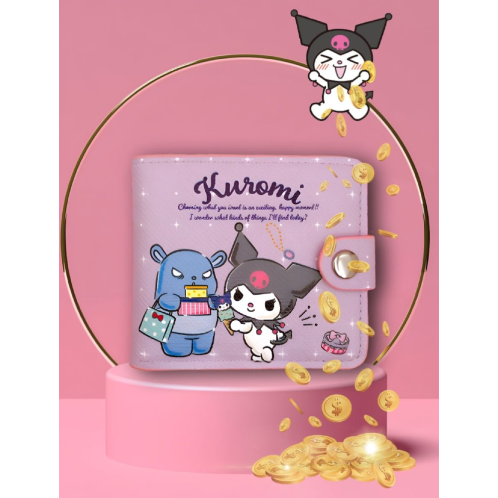Кошелек бумажник детский для девочки Kuromi (Kuromi ) геншен, манги, hello kitty, Санрио Китти, Мелоди подарок дочке фиолетовый (AN)20516