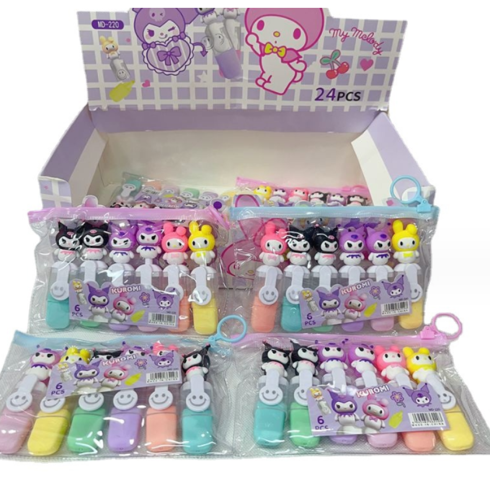 Набор маркеров текстовыделителей мини Куромі, (Kuromi) геншен, манги, hello kitty, Санрио Китти, Мелоді аніме (AN)26541