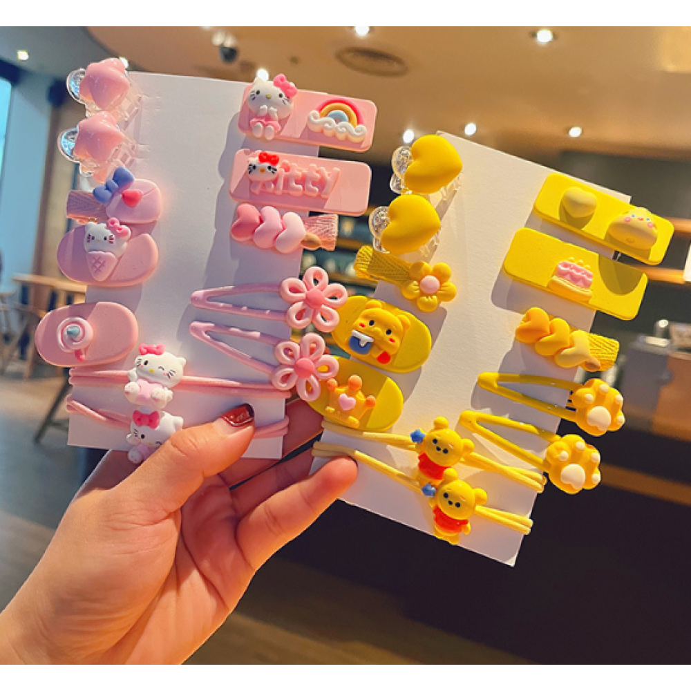 Набор детских мультяшных заколок зажимов для волос для девочки Hello Kitty Хелло Китти 12шт розовый (AN)31429