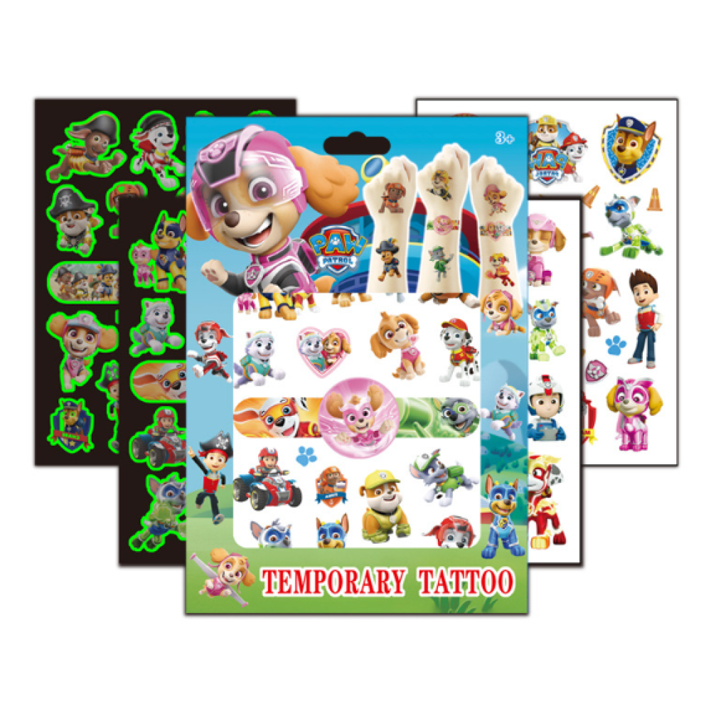 Тимчасові перекладні дитячі тату Щенячий патруль Walt Disney Paw Patrol - Скай, Еверест, Трек, Маршал, Гонщик, Райдер супергерої татуювання для дітей 4 аркуші (AN)31473