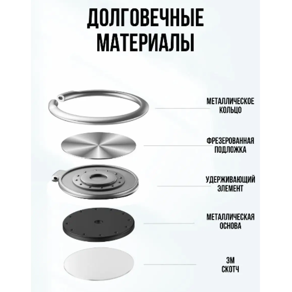 Кольцо магнитное держатель СЕРЕБРО для смартфона и планшета на руку подставка попсокет (II) 31537